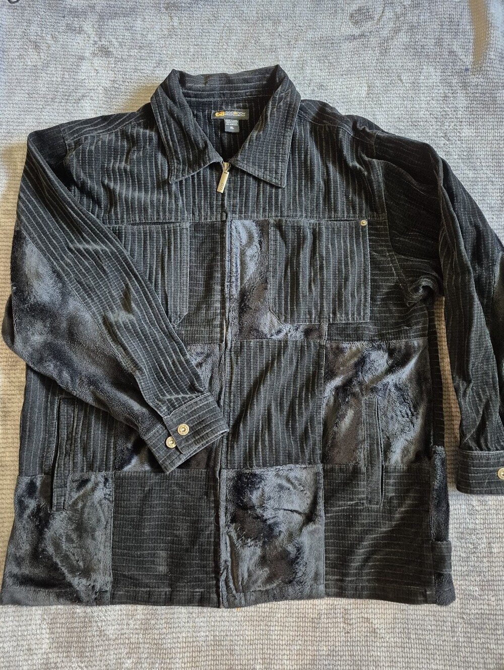 Vintage GODBODY Black Velour Corduroy Suit Jacket Set Mens XL Mixed Textures ,